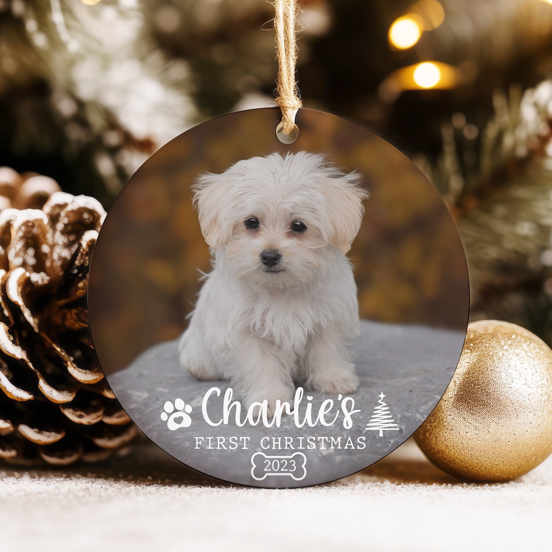 Dogs First Christmas Ornament Personalized, Custom Dog Photo Ornament