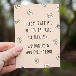 Funny Mothers Day Card From Second Born, Sarcastic Mothers Day Gift From Son Or Daughter, Mommy Card, Mama Card, Card For Mum