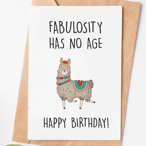 Fabulosity Has No Age Funny Birthday Card, Llama 30th Birthday Card For Her, 40th 50th 60th Birthday Card For Women, Mom Birthday Card