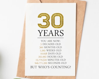 Happy 30th Birthday Card, 30th Birthday Gift For Her Or Him, 30 Years But Who'S Counting Funny Greeting Card Friend Sister Brother