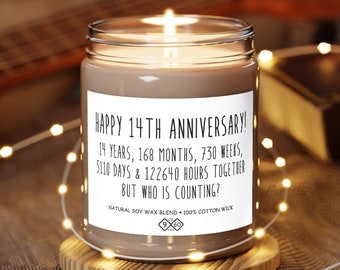 14th Anniversary Gift for Him or Her, 14 Year Anniversary Scented Soy Candle, Ivory Anniversary Gift for Husband Wife Men Women