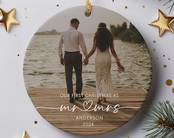 1st Christmas Married Ornament, Our First Christmas As Mr and Mrs Ornament, Custom Couple Photo Ornament, Newlywed Keepsake