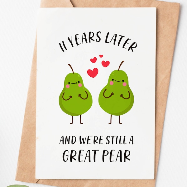 11 Year Anniversary Card, Great Pear Funny Love Card, Husband Or Wife 11th Anniversary Gift, Steel Anniversary Card For Him Or Her