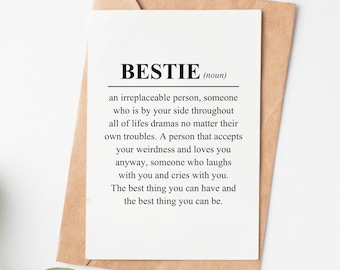 Funny Bestie Definition Card, Best Friend Birthday Card, Long Distance Relationship Card For Best Friend, Best Friend Gift, Bff Card
