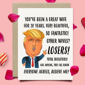 20th Anniversary Card For Wife, 20 Year Anniversary Funny Trump Card, 20th Wedding Anniversary Gift For Her, Porcelain Anniversary Card