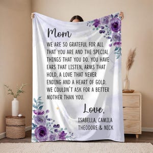 Cobertor com carta para a mãe, cobertor floral personalizado para a mãe, presente personalizado para o Dia das Mães, cobertor com nome, presente de aniversário para a mãe, presente de Natal para a mãe