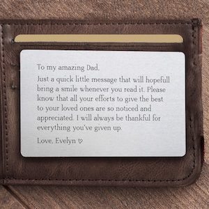 Tarjeta de billetera de metal para papá, regalo de cumpleaños para papá de los niños, regalo personalizado para el Día del Padre para papá, regalo de Navidad para papá de su hija o hijo