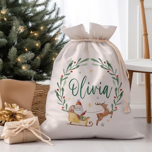 Personalized Santa Sack, Custom Christmas Stockings, Christmas Gift Bag, Christmas Toy Sack, Christmas Eve Box, Xmas Holiday Gift Bag