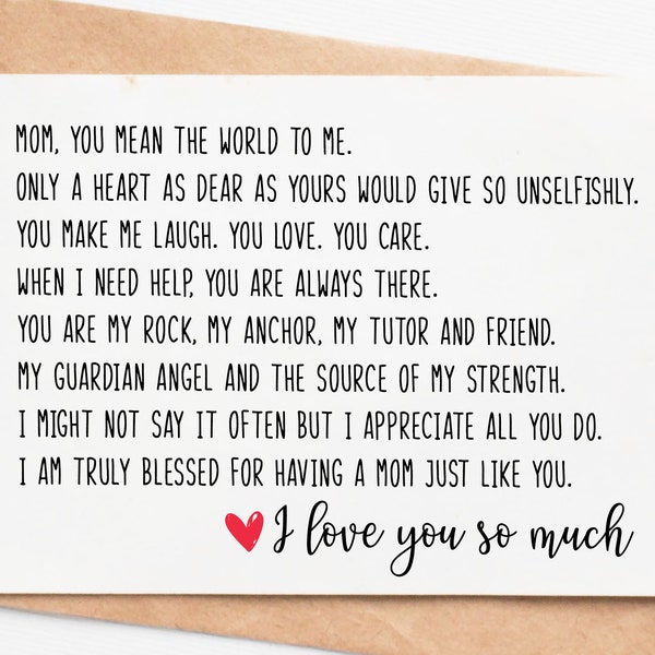 I Love You So Much Mothers Day Card For Mom, Appreciation Card, Mom Birthday Card, Mom Thank You Card, Mum Greeting Card, Mum Gift