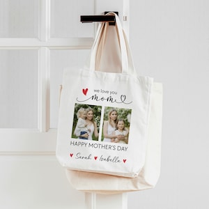 Personalized Mothers Day Gift from Daughter Son Kids, Mom Custom Photo Tote Bag, Mama Shopping Bag, Mom Birthday Gift, Mum Christmas Gift
