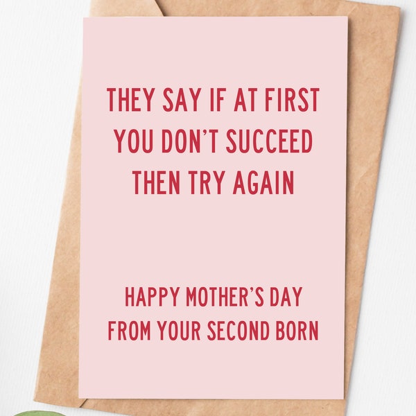 Happy Mother'S Day Card From Your Second Born, Funny Mothers Day Card, Mothers Day Gift From Daughter Or Son, Mum Card, Mommy Card