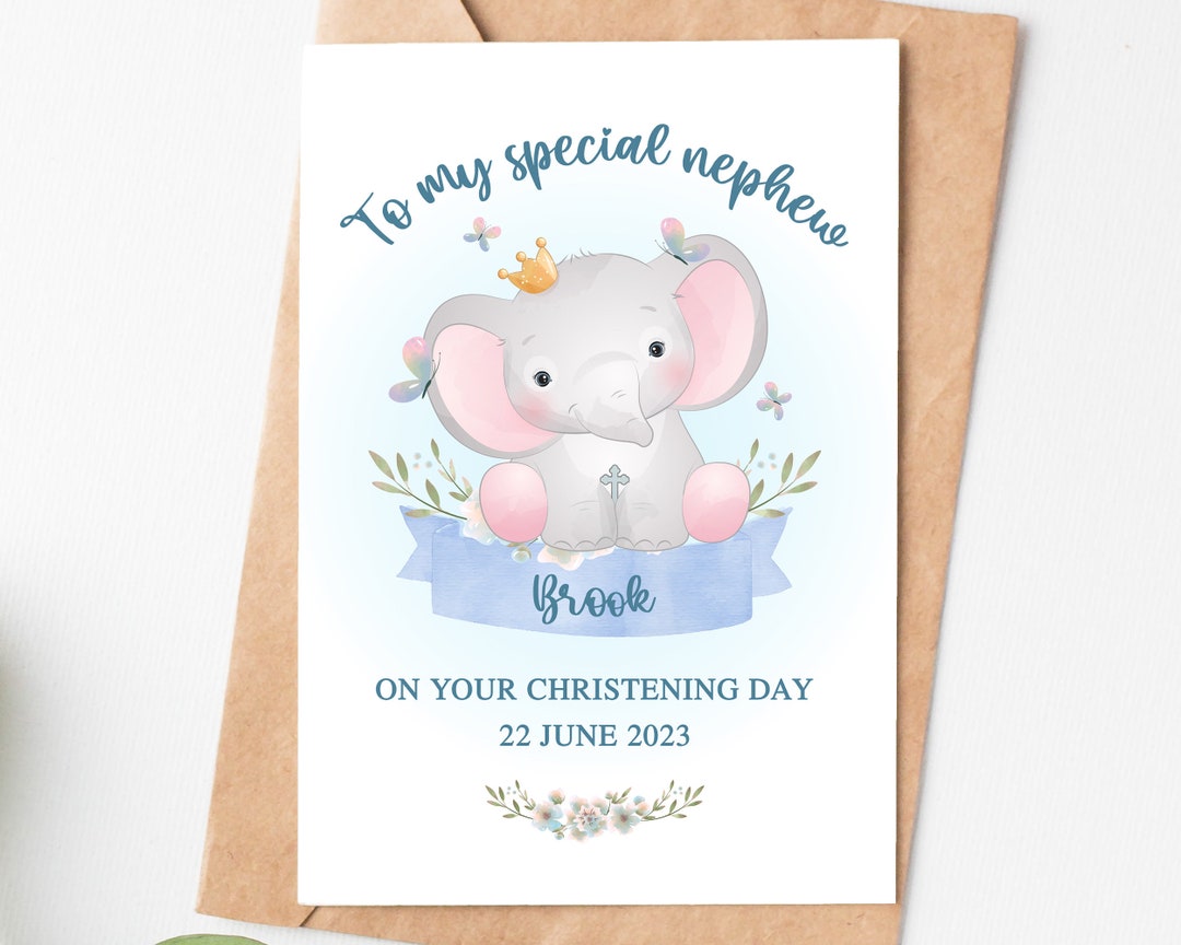 Personalized Christening Card, Baby Boy Baptism Card, Godson Card From