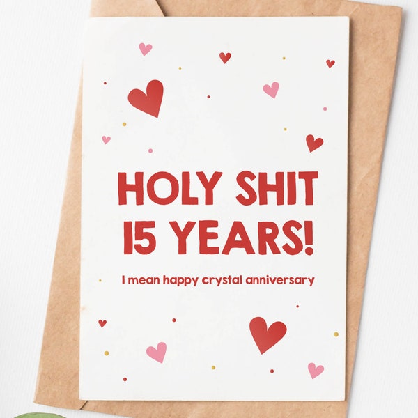 Tarjeta de 15º aniversario, Tarjeta de feliz aniversario de cristal, Tarjeta de 15º aniversario de bodas para esposo, Regalo de 15º aniversario para hombres o mujeres