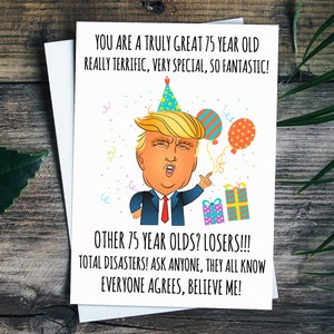 Funny 75th Birthday Card For Men, 75th Birthday Gift For Women, President Trump Birthday Card For Mom Dad Aunt Uncle Grandma Grandpa