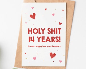 14 Years Anniversary Card, Happy Ivory Anniversary Card, 14th Wedding Anniversary Card For Husband, 14th Anniversary Gift For Men Or Women