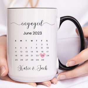 Custom Engaged Mug, Personalized Engagement Gift, Newly Engaged Couple Gift, First Christmas Engaged Coffee Cup