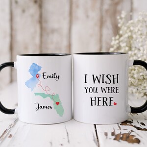 Mug carte personnalisée, Mug Going Away amitié personnalisé, Cadeau de Saint-Valentin relation longue distance pour lui ou elle, Mug État à État