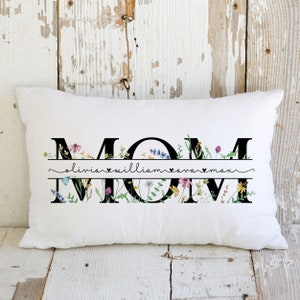 Custom Kids Name Pillow, Mom Floral Pillow, Personalized Mothers Day Gift for Mom, Mom Birthday Gift from Daughter Son, Mama Gift