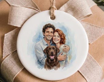 Custom Family Portrait Ornament, Personalized Christmas Ornament, Watercolor Painting Bauble, Holiday Gift for Neighbors