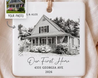 Personalized First Home Sketch Ornament, Custom House Drawing Xmas Bauble, New Homeowner Keepsake, Our First Home Gift, Housewarming Gift
