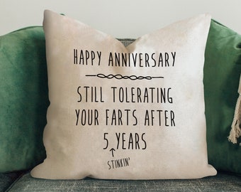 5 Year Anniversary Gift for Him Her Husband or Wife, Funny Anniversary Throw Pillow Cover, 5th Anniversary Gift for Boyfriend Men Women