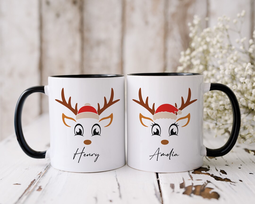 Custom Reindeer Mug, Christmas Couple Mugs, Personalized Christmas Gift