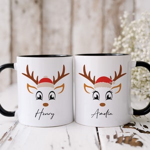 Custom Reindeer Mug, Christmas Couple Mugs, Personalized Christmas Gift for Him Her, Stocking Stuffer for Husband Wife Boyfriend Girlfriend