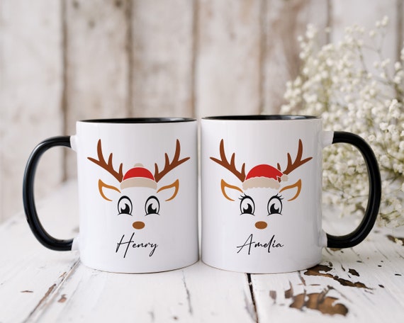 Tazza con renna personalizzata, tazze per coppia di Natale, regalo di  Natale personalizzato per lui e lei, calza per marito, moglie, fidanzato,  fidanzata -  Italia