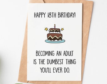 Funny 18th Birthday Card For Girl Or Boy, Daughter Birthday Card, 18th Birthday Gift For Son, Turning 18 Card For Niece Or Nephew