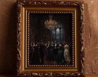 Impressão artística "Noite de Halloween no Salão de Baile Vitoriano", Arte de Parede Retrô de Halloween, Decoração Gótica para Casa, Arte Dark Academia, Pôster Vintage