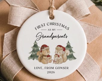 First Christmas As Grandparents Ornament, New Grandma and Grandpa Xmas Bauble, Baby Announcement, Newborn Baby Holiday Keepsake