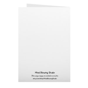 May include: A folded white greeting card with the text "Mind Blowing Studio" and the Etsy shop URL printed in black at the bottom. The card is blank on the inside and has a simple, clean design.