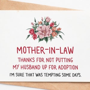 Mothers Day Card For Mother In Law, Mother In Law Gift, Thank You Card For Mom In Law, Funny Gift From Daughter In Law, Mom In Law Gift