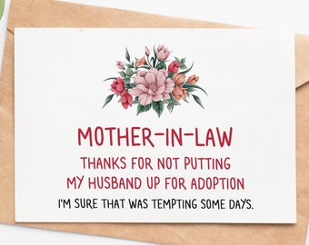 Mothers Day Card For Mother In Law, Mother In Law Gift, Thank You Card For Mom In Law, Funny Gift From Daughter In Law, Mom In Law Gift