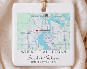 Personalized Custom Map Ornament, Where It All Began Couple Christmas Keepsake, Engagement Anniversary Gift, First Date Location Map Bauble