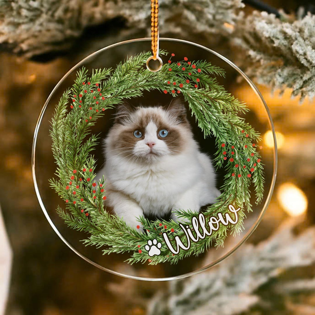 Personalized Cat Photo Ornament, Custom Pet Memorial Christmas Ornament ...
