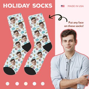 Funny Travel Gift, Custom Face Socks, Personalized Socks, Christmas Gift for Travelers, Stocking Stuffer, Secret Santa Gift for Men Women