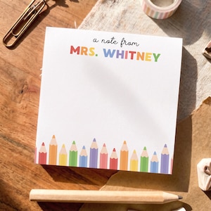 Personalized Teacher Notepad, Custom Note From Teacher Memo Pad, Back to School Gift for Teacher, Colorful Sticky Notes, First Day of School