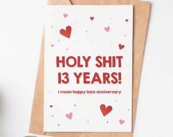 13 Years Anniversary Card, Happy Lace Anniversary Card, 13th Wedding Anniversary Card For Husband, 13th Anniversary Gift For Men Or Women