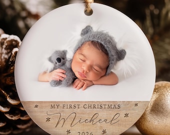 Custom Baby Photo Ornament, Personalized Baby’s First Christmas Ornament, Baby 1st Christmas Bauble, Baby Holiday Keepsake