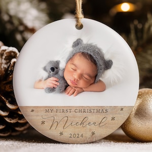 Custom Baby Photo Ornament, Personalized Baby’s First Christmas Ornament, Baby 1st Christmas Bauble, Baby Holiday Keepsake