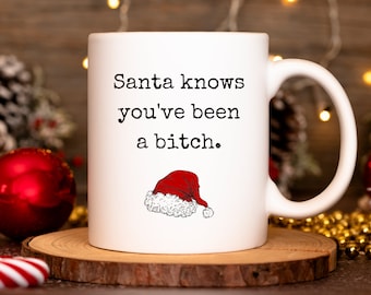 Funny Santa Coffee Mug, Rude Christmas Mug, Sarcastic Christmas Gift for Friend or Coworker, Holiday Mug, Xmas Present