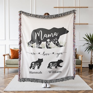 Mama Bär Decke, Floral Mom Decke, personalisierte Muttertagsgeschenk, Benutzerdefinierte Name Decke, Mama Geburtstagsgeschenk, Weihnachtsgeschenk für Mama