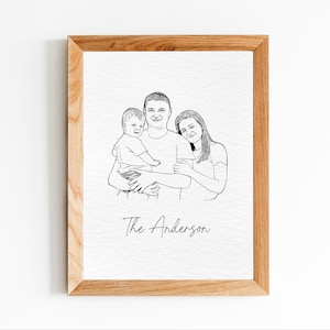 Personalized Digital Line Art Drawing, Custom Family Portrait from Photo, Memorial Portrait, Family Christmas Gift, Anniversary Gift
