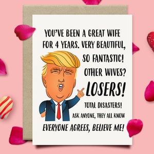 4th Anniversary Card For Wife, 4 Year Anniversary Funny Trump Card, Fourth Anniversary Gift For Her, Linen Anniversary Gift For Women