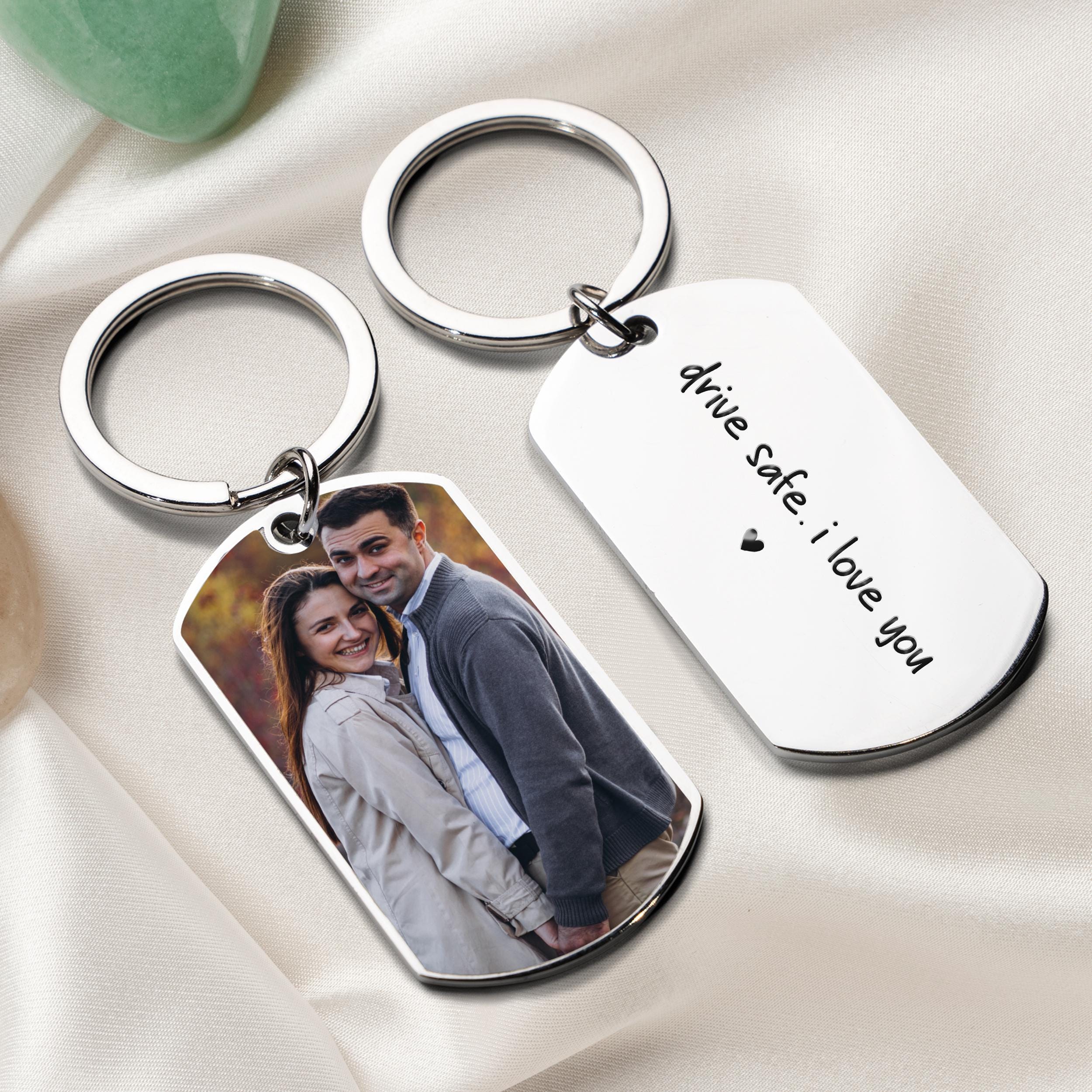 Custom Photo Engraving Couple Gift Personalized - Custom Photo & Text Engraved Stainless Steel Keychain Gift Drive Safe Keychain