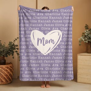 Mom Heart Blanket, Custom Kid Names Blanket, Personalized Mothers Day Gift Blanket, Mom Birthday Gift, Mama Blanket, Mum Christmas Gift