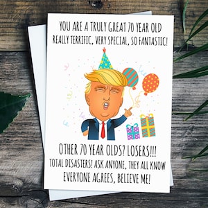 Funny 70th Birthday Card For Men, 70th Birthday Gift For Women, President Trump Birthday Card For Mom Dad Aunt Uncle Grandma Grandpa