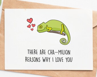 Pun Valentines Day Card For Him Or Her, Funny Chameleon Valentines Gift, Paper Anniversary Card For Husband Or Wife, Boyfriend Card
