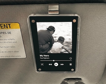 Custom Song & Artist Photo Car Visor Clip, Fathers Day Gift for Dad, Dad Birthday Gift from Daughter or Son, Music Car Accessories
